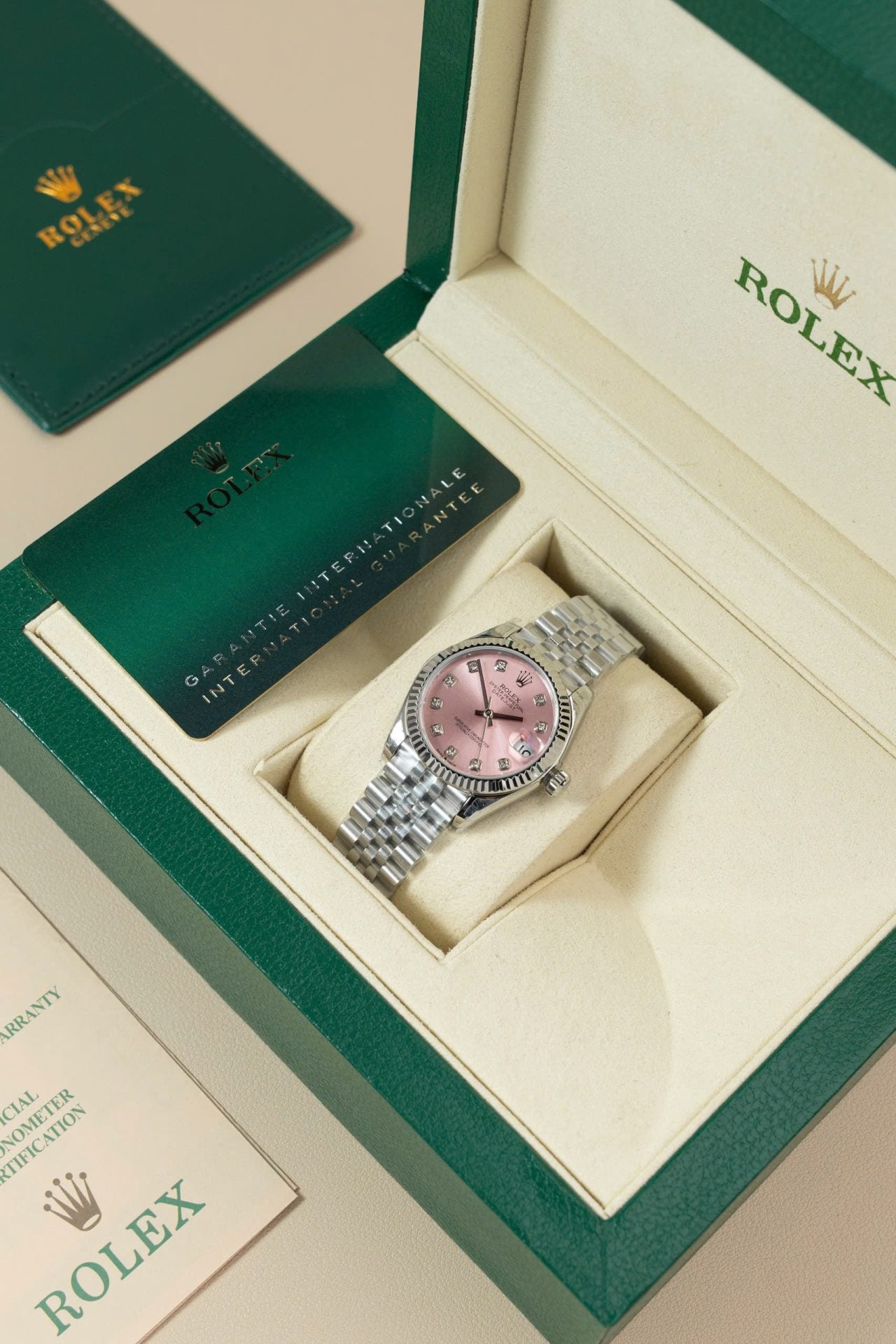 Rolex Datejust 31 Fluted Pink /Diamond