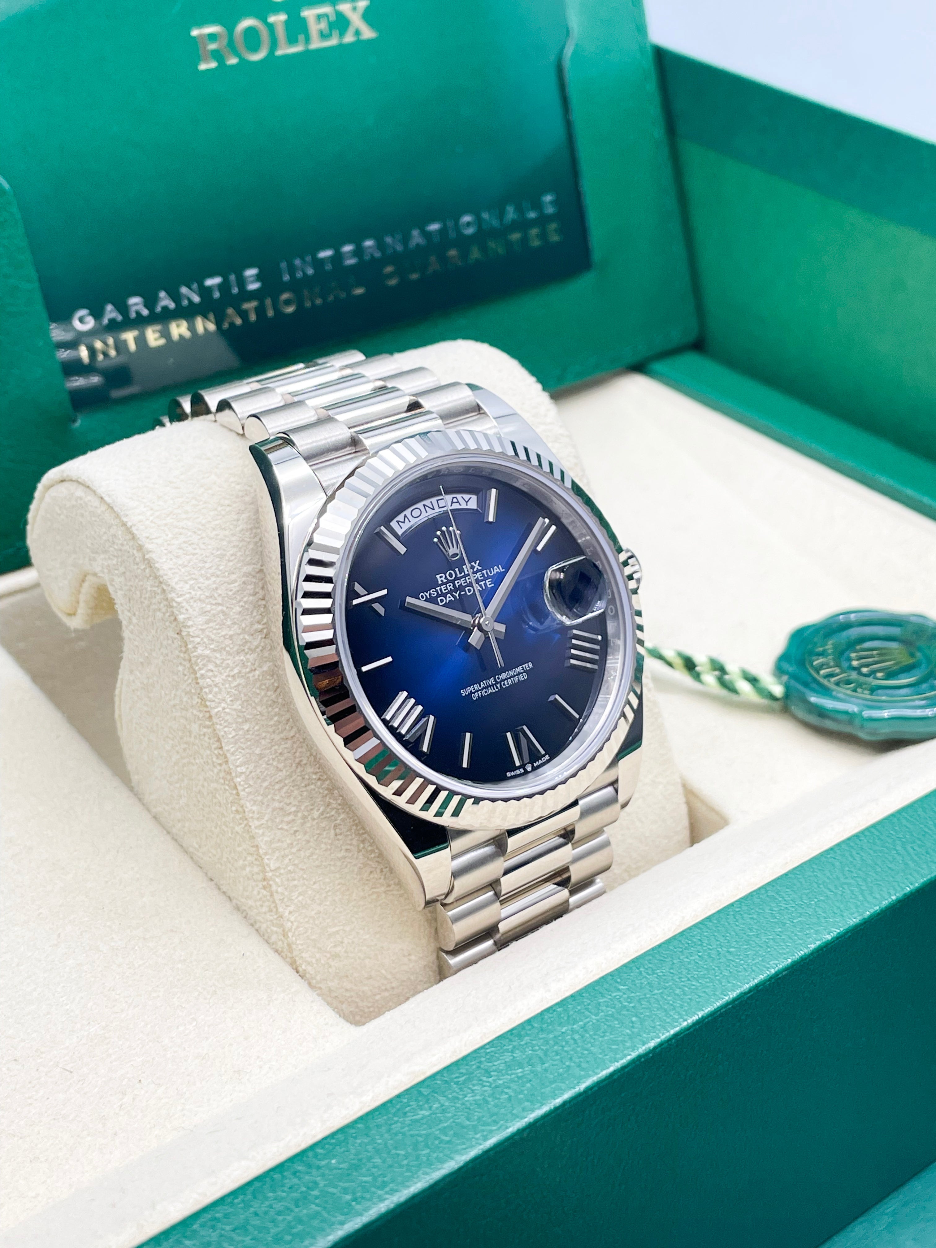Rolex Day-Date White Gold Blue Dial