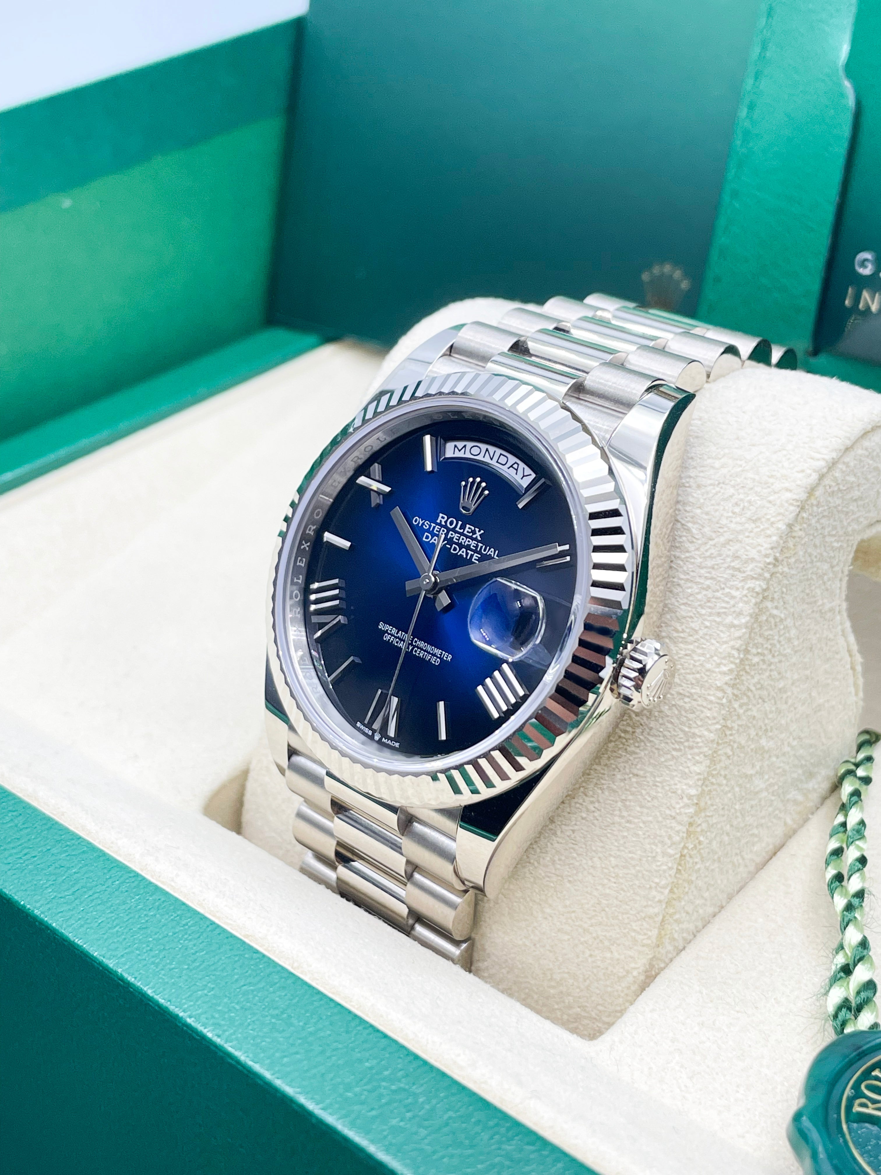 Rolex Day-Date White Gold Blue Dial