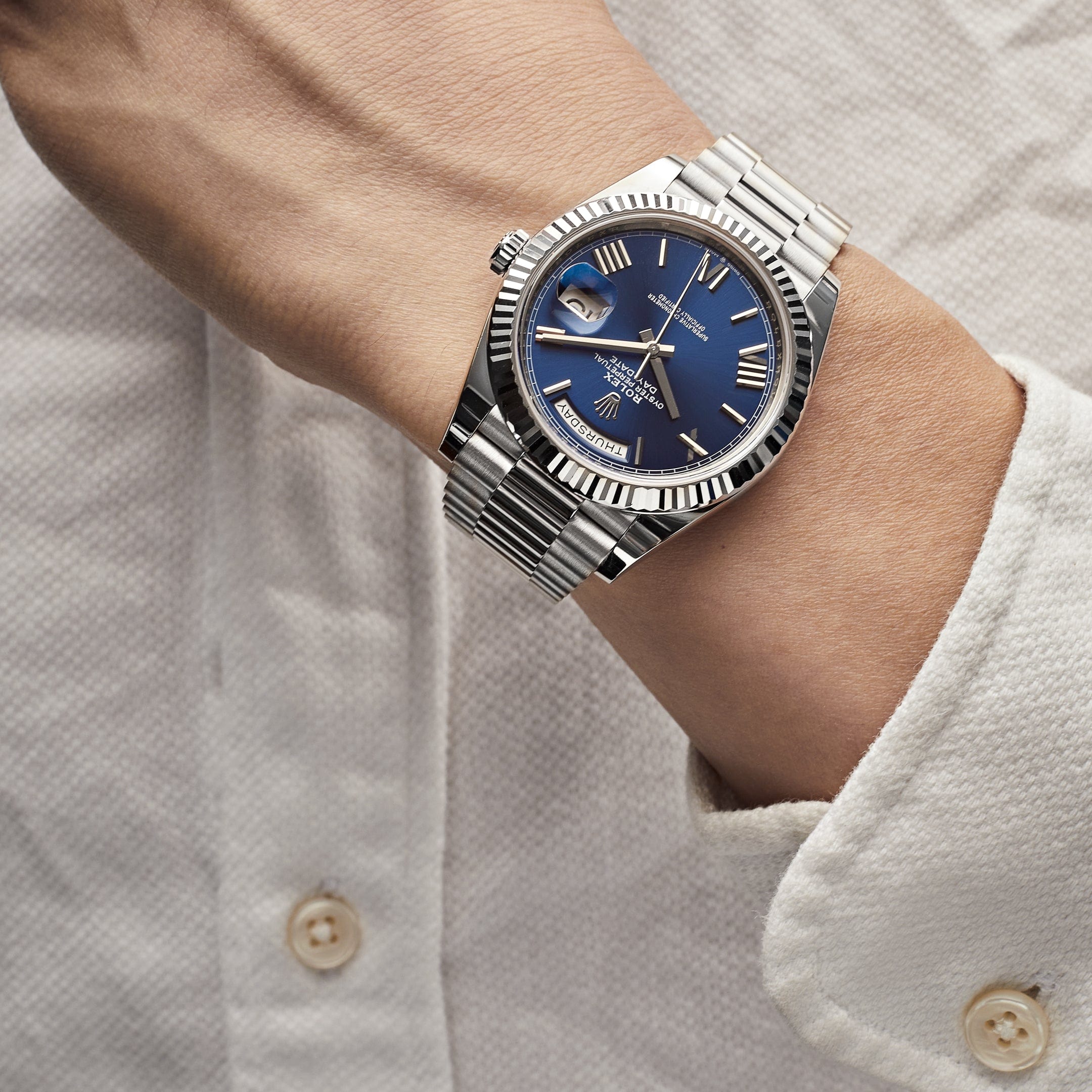 Rolex Day-Date White Gold Blue Dial